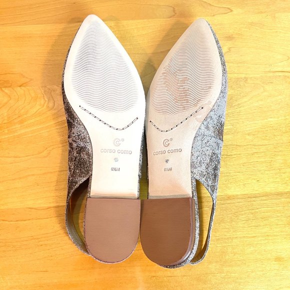 Corso Como Size 6.5 Gold Bronze Brown Beige Point Toe Slingback Flats Shoes - Picture 9 of 14